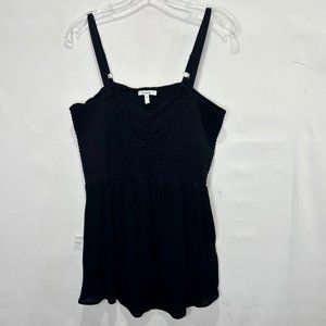Maurices Woman’s Tank Top sz Lg Black Gauze Adjustable Spaghetti Straps Stretch